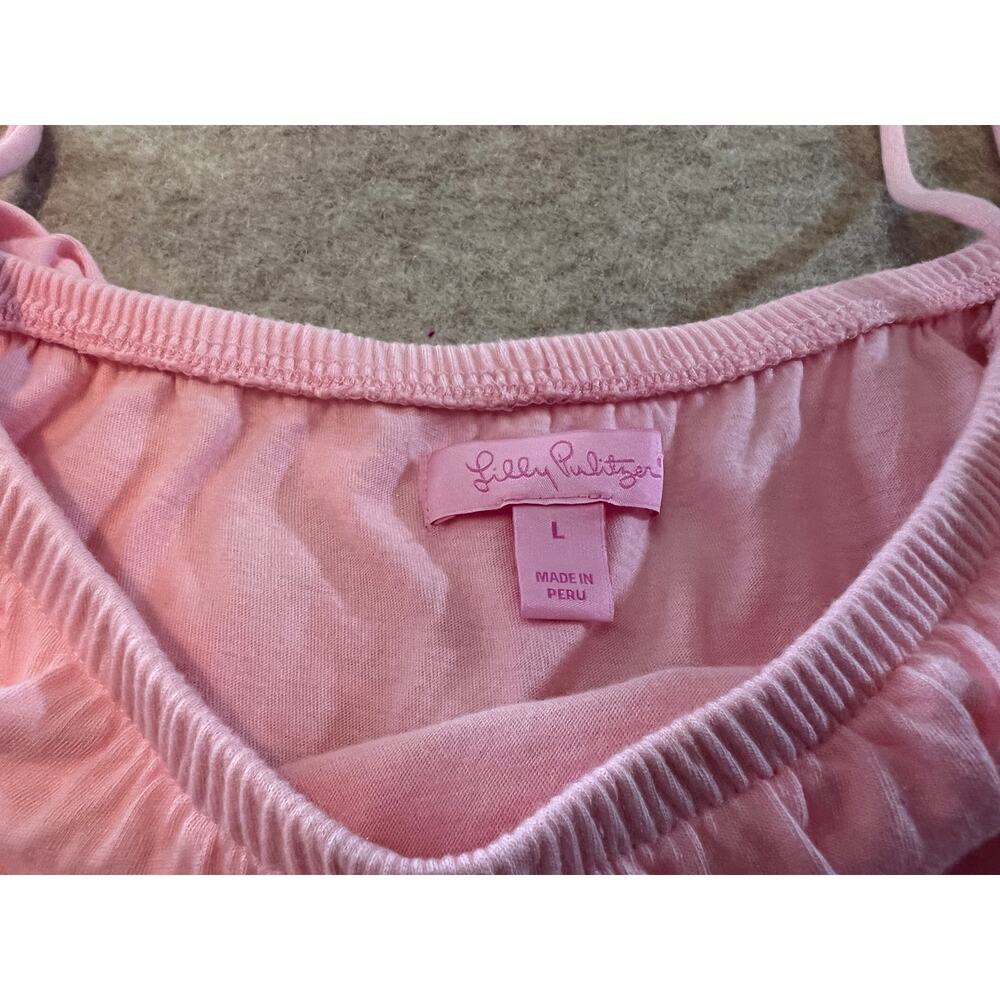 Lilly Pulitzer Tamiami Off the Shoulder Top Large Paradise Pink Ruffle 20613 - Picture 7 of 8